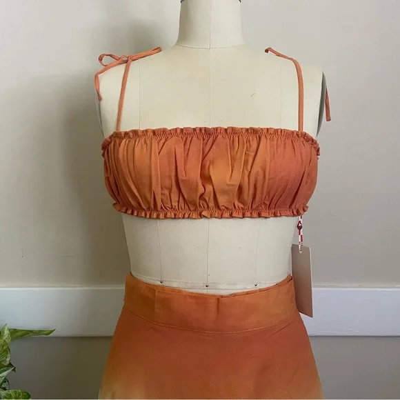 Anthropologie SIGAL Wrap Circle Skirt with Ruched Bandeau Top set in orange - L - Picture 6 of 11